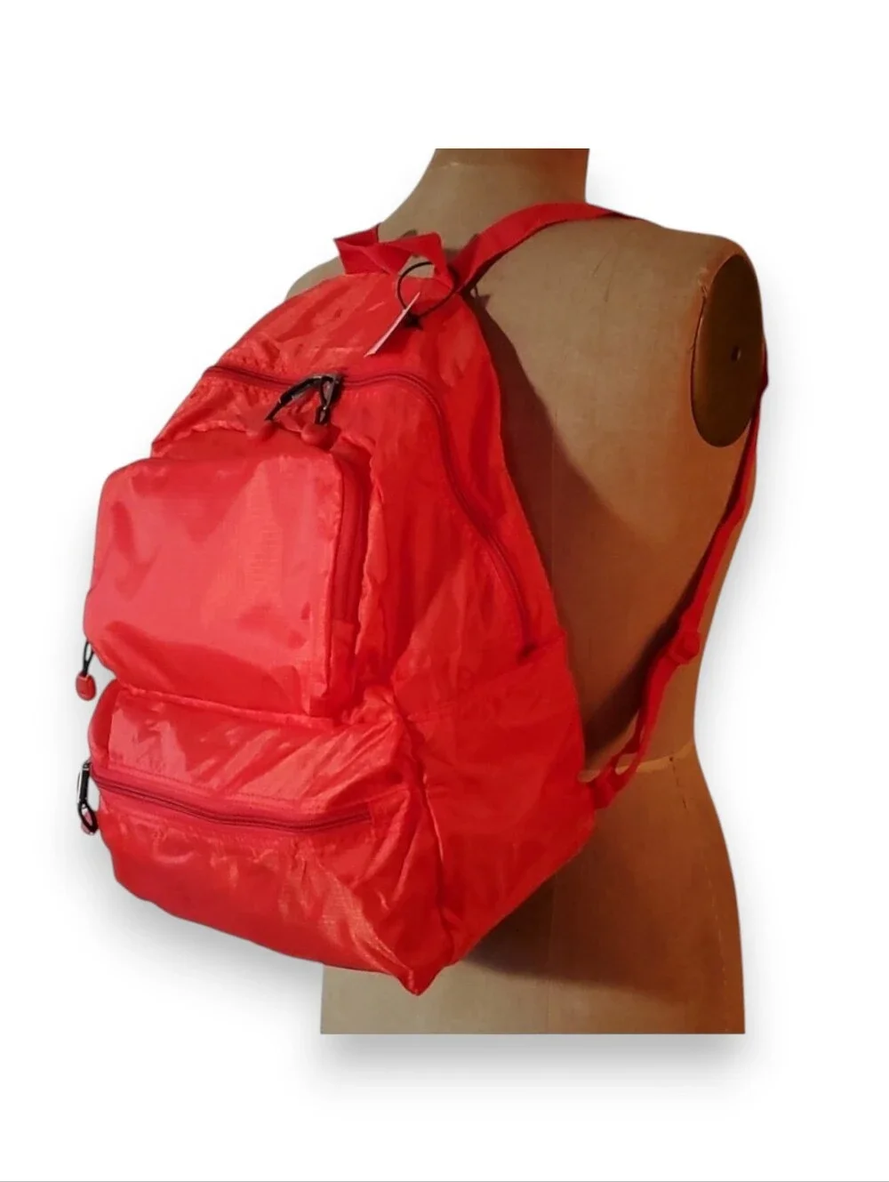 Convertible Backpack Red Folds Pouch Zipper Pocket Rip Stop Travel Lightweight